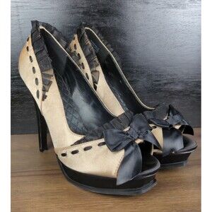 Pin Up Couture Pump 8 Pleasure Stiletto Heel Retro Gold Fabric Boudoir Peep Toe